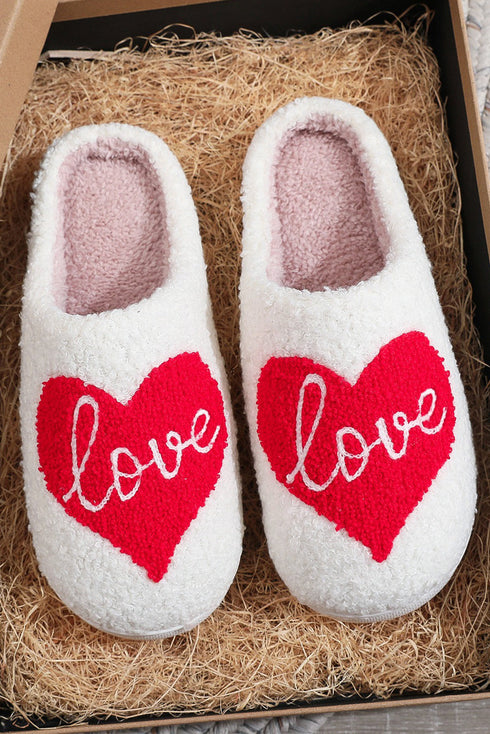 Plush Fleece Heart Pattern Slip On Open Back Slippers