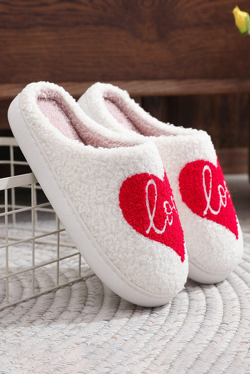 Plush Fleece Heart Pattern Slip On Open Back Slippers