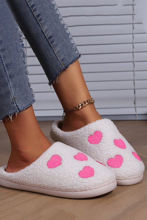 Plush Fleece Heart Print Comfortable House Slippers