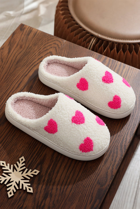 Plush Fleece Heart Print Comfortable House Slippers
