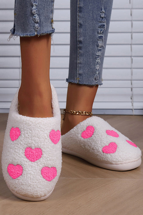 Plush Fleece Heart Print Comfortable House Slippers