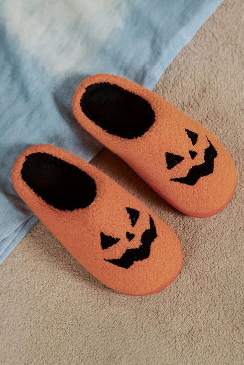 Plush Fleece Jack O Lantern Graphic House Slippers