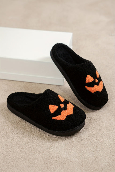 Plush Fleece Jack O Lantern Graphic House Slippers