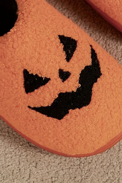 Plush Fleece Jack O Lantern Graphic House Slippers