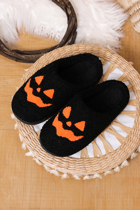 Plush Fleece Jack O Lantern Graphic House Slippers