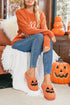Plush Fleece Jack O Lantern Graphic House Slippers