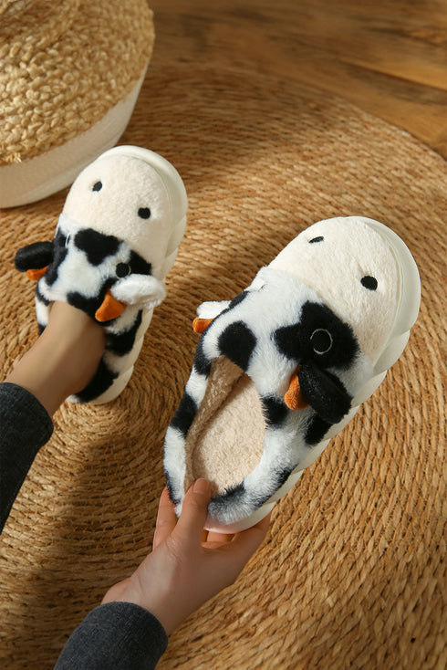 Plush Fleece Novelty Cow Design Thick Sole Slippers
