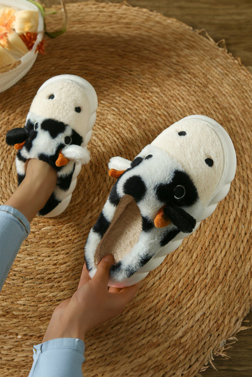 Plush Fleece Novelty Cow Design Thick Sole Slippers