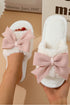 Plush Fleece Open Toe Bow Knot Detail Flat Slippers