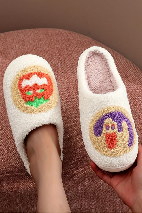 Plush Fleece Pumpkin Face Slip On House Slippers