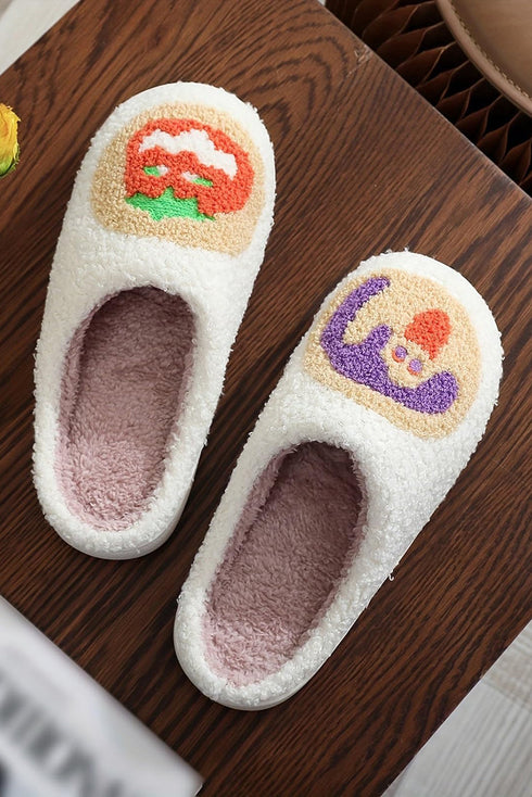 Plush Fleece Pumpkin Face Slip On House Slippers