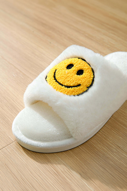 Plush Fleece Round Toe Smile Graphic Slippers