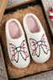 Plush Fleece Rugby Detail Bow Warm Bootie Slippers
