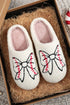 Plush Fleece Rugby Detail Bow Warm Bootie Slippers