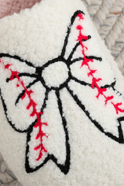 Plush Fleece Rugby Detail Bow Warm Bootie Slippers
