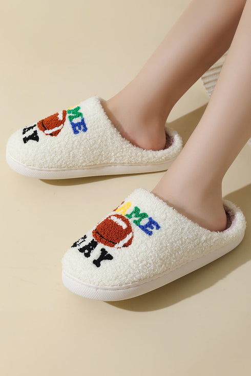 Plush Football Shape Graphic Fleece House Slippers