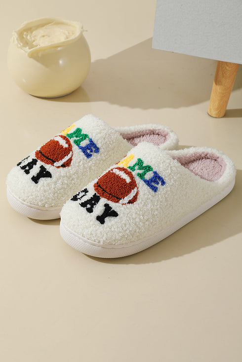 Plush Football Shape Graphic Fleece House Slippers