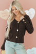Plush Knit Heart Button V Neck Cardigan