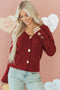 Plush Knit Heart Button V Neck Cardigan