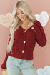 Plush Knit Heart Button V Neck Cardigan