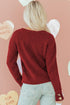 Plush Knit Heart Button V Neck Cardigan