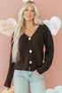Plush Knit Heart Button V Neck Cardigan
