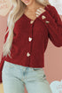 Plush Knit Heart Button V Neck Cardigan