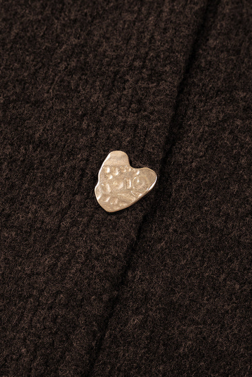 Plush Knit Heart Button V Neck Cardigan