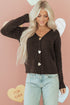 Plush Knit Heart Button V Neck Cardigan