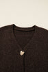 Plush Knit Heart Button V Neck Cardigan