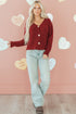 Plush Knit Heart Button V Neck Cardigan