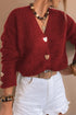 Plush Knit Heart Button V Neck Cardigan