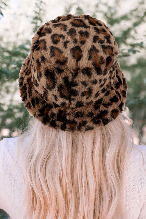 Plush Leopard Print Wide Brim Rabbit Hair Fisherman Hat