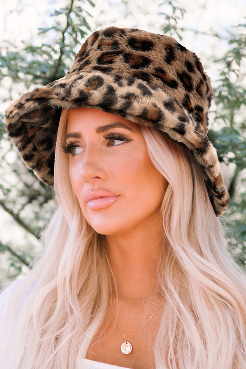 Plush Leopard Print Wide Brim Rabbit Hair Fisherman Hat