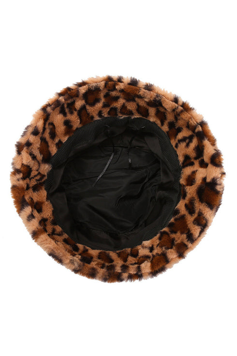 Plush Leopard Print Wide Brim Rabbit Hair Fisherman Hat