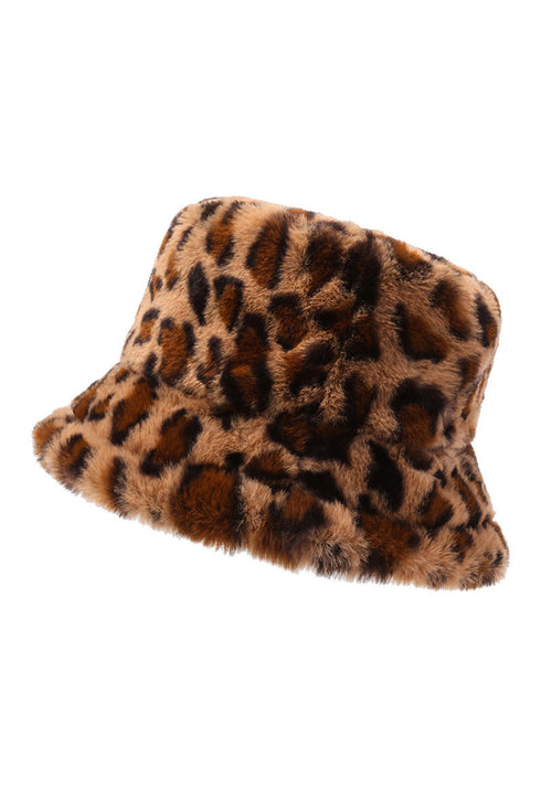 Plush Leopard Print Wide Brim Rabbit Hair Fisherman Hat