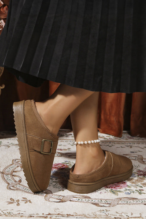 Plush Lined Faux Suede Buckle Clog Slippers