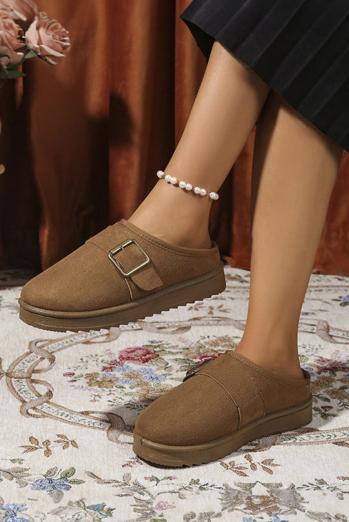 Plush Lined Faux Suede Buckle Clog Slippers
