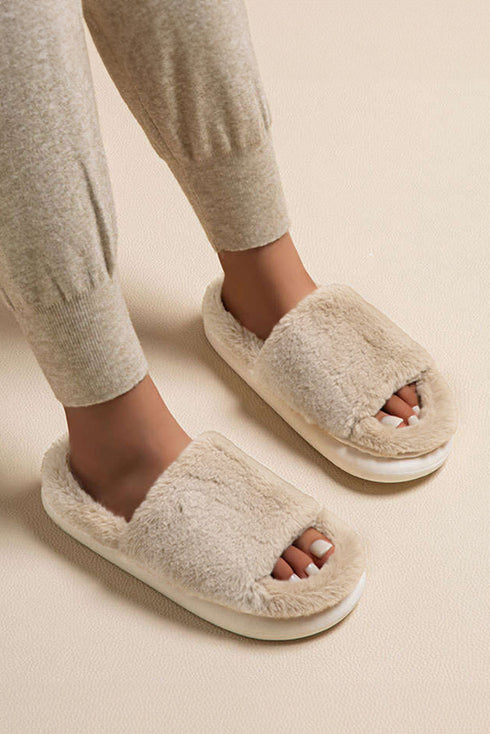 Plush Open Toe Platform Slide House Slippers