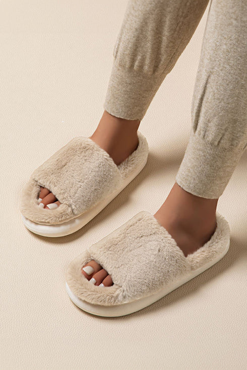 Plush Open Toe Platform Slide House Slippers