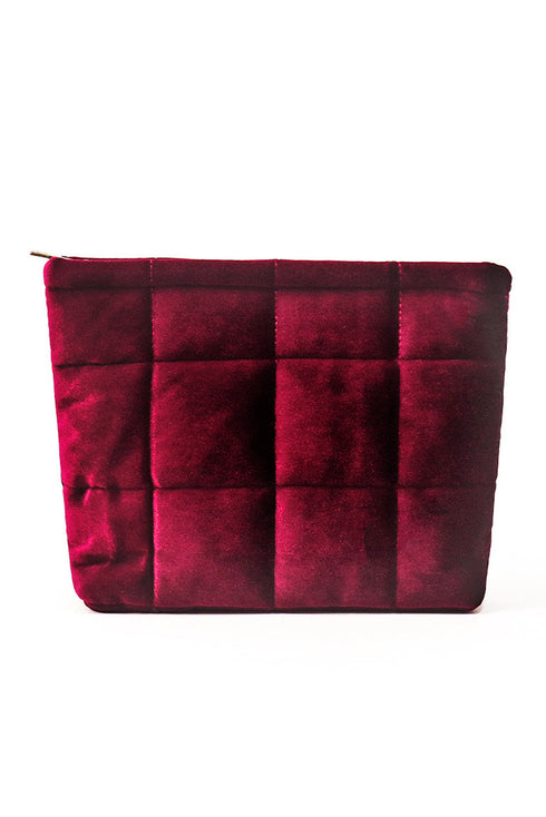 Plush Quilted Velour Zippered Travel Cosmetic Pouch