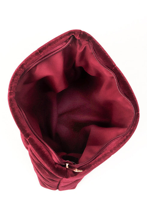 Plush Quilted Velour Zippered Travel Cosmetic Pouch