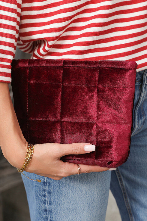 Plush Quilted Velour Zippered Travel Cosmetic Pouch