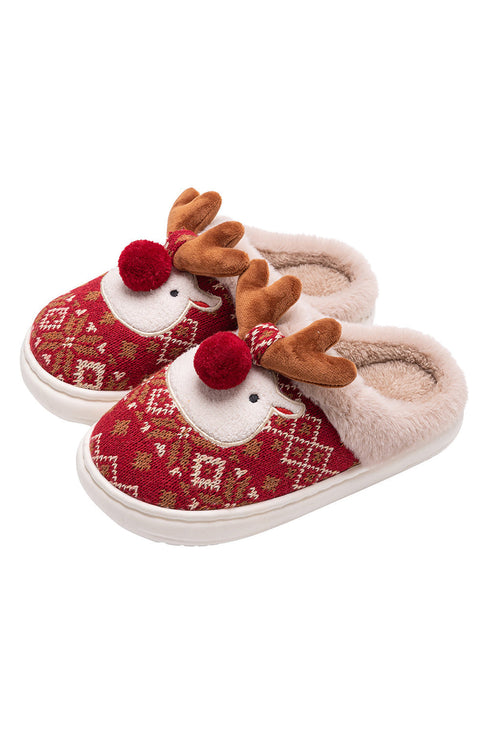 Plush Reindeer Motif Novelty Fuzzy Slide Slipper