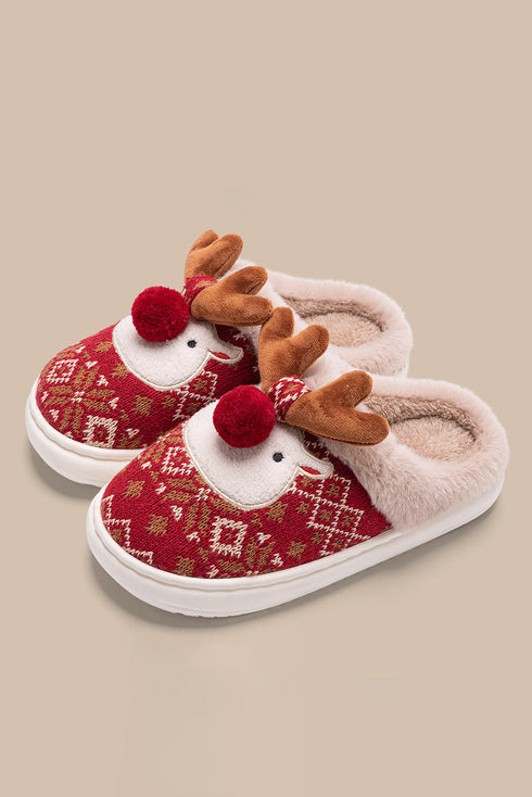 Plush Reindeer Motif Novelty Fuzzy Slide Slipper