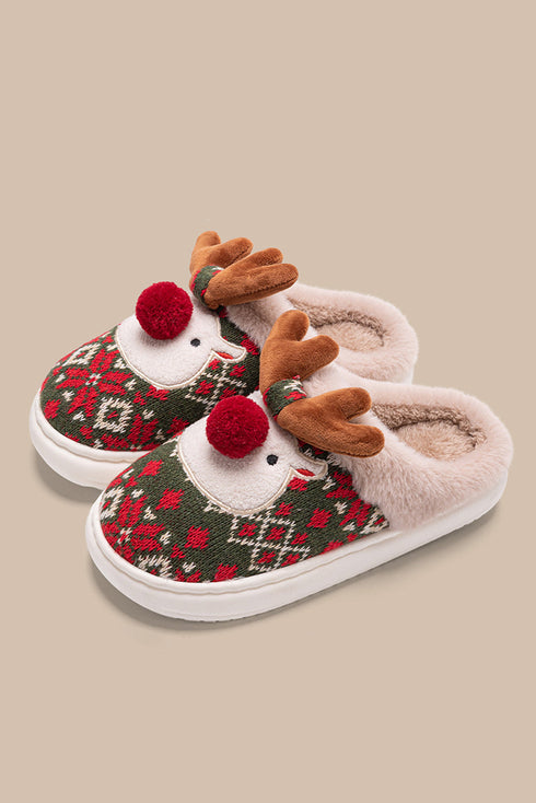 Plush Reindeer Motif Novelty Fuzzy Slide Slipper