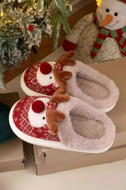 Plush Reindeer Motif Novelty Fuzzy Slide Slipper