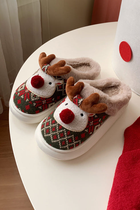 Plush Reindeer Motif Novelty Fuzzy Slide Slipper