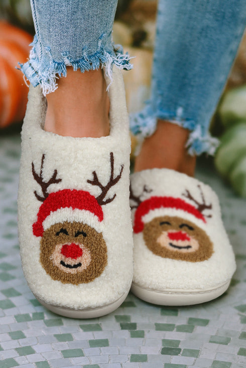 Plush Reindeer Motif Soft Fleece Indoor Slippers