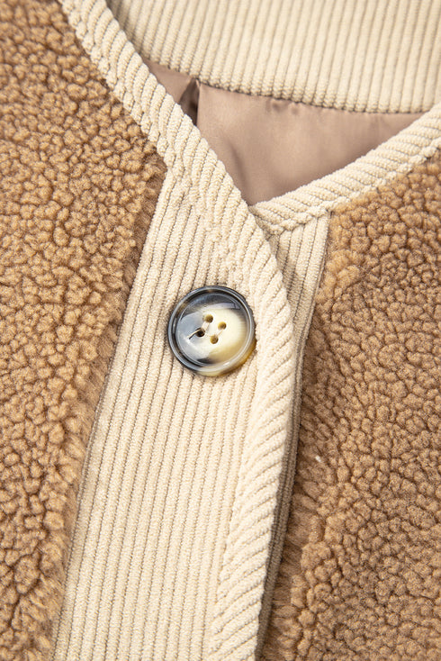 Plush Sherpa Fleece Patchwork Corduroy Edge Jacket